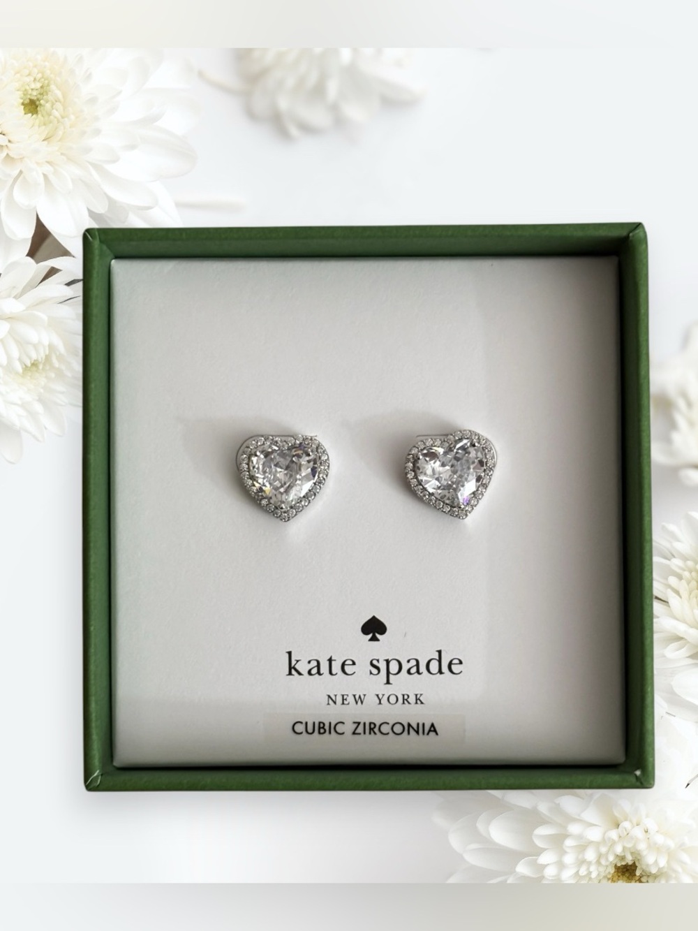 NWT Kate Spade Heart Cubic Zirconia Stud Earrings